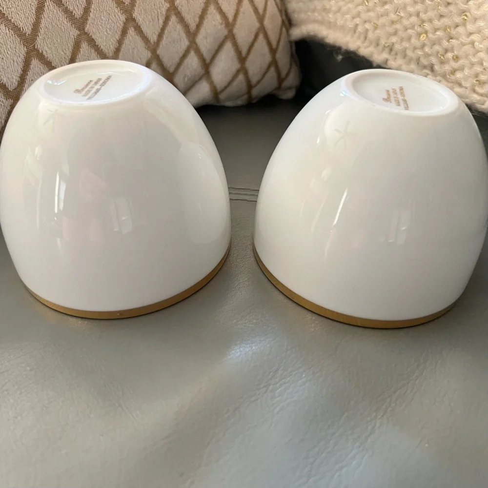 WILLIAMS SONOMA Brasserie JAPAN Gold Band PORCELAIN Tea Coffee Cups SET of 2